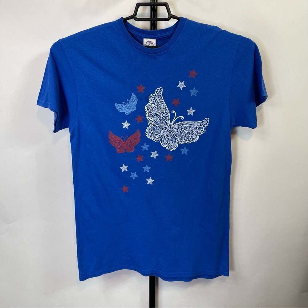 Vintage Delta Pro Weight USA Red White Blue Butterfly Shirt Size Medium Women’s
